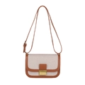Borsa a tracolla in tela con finiture in pelle marrone e chiusura quadrata dorata - Marrone