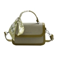Olive green and beige woven handbag with floral scarf and detachable shoulder strap - Green