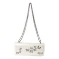 White butterfly chain handbag in faux leather with silver metallic butterfly accents - White
