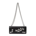 Elegant black glossy leather crossbody bag with silver butterfly metal charms - Black