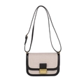 Borsa a tracolla in lino beige e pelle nera con fibbia in metallo dorato chic - Nero