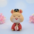 Cute Chinese traditional mouse resin ornament holding a lucky bag for car dashboard decor - Empress Style Hamster (2601-10)
