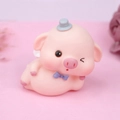 Cute pink pig cake topper with grey hat and purple bowtie for room decoration - Sleeping Winking