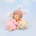 Pink sleeping angel girl resin cake topper with small bear for room decoration - Pink Annie Guardian (Holding Bear)