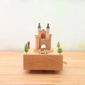 Castle-themed wooden music box featuring high-quality solid wood and a rotating base - 17099 Castle Style (17099)