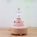 Pink wooden birthday cake music box with spinning ballerina and Happy Birthday carving - 1531 Ballerina Cake Style (1531)
