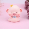 Pink cute pig cake topper with crown and blue bow for girl room decor accessory - Sitting Squinting