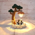 Japanese style hot spring cat night light with bonsai pine tree and warm glowing lamp - Hot Spring White Cat Night Light