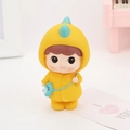 Cute girl in yellow dinosaur raincoat figurine with blue bag for desktop or car decor - Dinosaur Outfit Boy (1A)