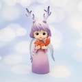 Purple dream angel girl ornament with deer horns and small fox on blue bokeh background - Purple Holding Fox (3A-18CM)