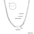 Antiallergische roestvrijstalen ketting met 3mm kralen en een onregelmatige parel - Zilveren Vierkante Metalen Kralen Zoetwaterparelketing (NE2D210AS)