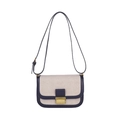 Borsa a tracolla retrò in lino bianco crema con finiture in pelle blu navy - Blu