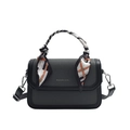 Dark gray vintage crossbody bag with black leather trim and decorative scarf handle - Black