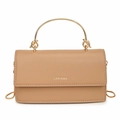 Elegant camel square handbag with gold metal handle and chain strap for women - Light Khaki