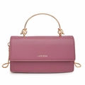Elegant dusty pink square handbag with a gold metal handle and chain strap - Purple