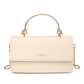 Chique beige crossbodytas met een ronde gouden handgreep en een elegante slangenketting - Broken Wit