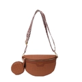 Brown woven crossbody fanny pack with round coin purse and geometric wide strap - Brown