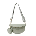Light green woven half-moon crossbody bag with patterned strap and round coin purse - Green