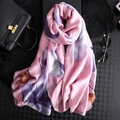 Elegant pink silk-like scarf with large floral patterns and a smooth satin finish - 90*180cm / Pink Purple