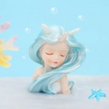 Ethereal blue-haired ocean girl figurine with unicorn horns for cake decoration and gifts - Light Blue Hair Girl (Style B)