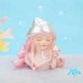 Detail of resin ocean elf girl figurine with pink hair and silver shell hat for cake decor - Pink Girl with Jellyfish (Style C)
