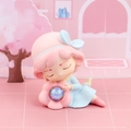 Detailed close-up of a cute sleeping girl figurine with a holographic crystal ball light - Small Style B - Pink Hair Blue Dress (4B)
