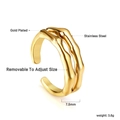 Detailed view of 18K gold plated stainless steel irregular lava ring with 7.5mm width - Gold Irregular Wave Style (RI134201G)