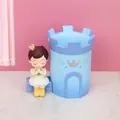 Blue castle desk organizer with a cute prince figurine for stationery and makeup brushes - Prince Style Pen Holder