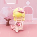 Cute resin girl figurine with pink bow holding a dried flower glass ball night light - Medium Style A - Yellow Hair Pink Dress (3A)