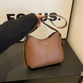 Bolso tote vintage de cuero sintético marrón con logo FASHION y correas dobles - Marrón
