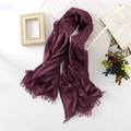 Detailed texture of dark purple cotton linen scarf with soft fringe and breathable fabric - 110*200cm / Purplish Red