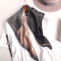 Faux silk tie scarf with grey paisley and houndstooth pattern and orange trim - Dark Gray