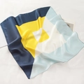 Faux silk square scarf with geometric patchwork and NY STATE OF MIND print - Navy Yellow