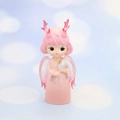 Cute dream angel girl figurine with pink antlers and wings for car dashboard and room decor - Pink Standing with Blue Flower (5D)