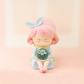 Pink-haired girl figurine with blue dress holding a crystal ball dried flower ornament - Large Style B - Pink Hair Blue Dress (2B)