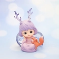 Cute resin angel girl figurine with deer horns and blue wings holding a small fox - Purple Sitting Holding Fox (6A)