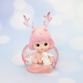 Pink fairy angel ornament with deer antlers and wings holding a white rabbit - Pink Sitting Holding Rabbit (6B)