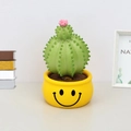 Creative cactus bobblehead with a smiling face yellow base for car dashboard decor - Cactus Bobblehead Style C (0062C)