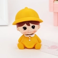Cute girl doll in yellow sunhat and dress for car dashboard and desk decor - Shaking Head Yellow Hat Girl (7A)