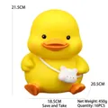 Large yellow duck piggy bank with cute white crossbody bag, 21.5cm vinyl money box - Large Yellow Style (2568-31B)