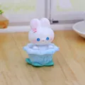 Cute resin shaking head rabbit car ornament with flower base for dashboard and desk decoration - Bellflower Rabbit Shaking Head Ornament (Blue Base)