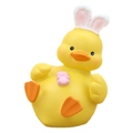 Niedliche gelbe Entenfigur mit rosa Hasenohren und Bär für die Schreibtischdeko - Große gelbe Ente - Rosa Hasenohren