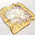 Silk scarf with yellow floral and shell patterns on a soft white background - 53*53cm / Yellow