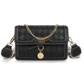 Classic black quilted crossbody bag with golden hardware and ethnic style wide strap - Black