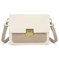 Elegante borsa a tracolla bicolore con patta effetto coccodrillo kaki e chiusura dorata - Cachi