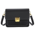 Borsa a tracolla quadrata nera con texture coccodrillo, cuciture bianche e fibbia oro - Nero