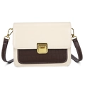 Borsa a tracolla vintage beige e marrone con trama a coccodrillo e chiusura dorata - Marrone