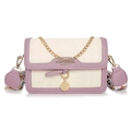Beige and purple crossbody bag with diamond quilting and decorative gold chain strap - Purple