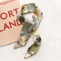Sage green twilly scarf with floral magnolia print and soft silk-like luster finish - TLP-25 Magnolia Green