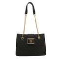Classic black quilted tote bag with golden chain strap and rectangular metal lock - Black